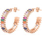 14K Gold Plated Cubic Zirconia Multicolor Rainbow Round Hoop Stud Earrings