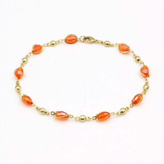 18K Gold Filled High Polish Finish Oval Crystal Ankle Bracelet