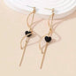 18K Gold Spiral Lines Heart Design Dangle Earrings