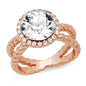 18K White Gold Plated Brass Split Shank Rope Engagement Ring Adorned with Swarovski Crystals