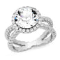 18K White Gold Plated Brass Split Shank Rope Engagement Ring Adorned with Swarovski Crystals