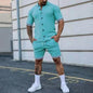 2-Piece Set: Men's Short Sleeve Plain Stripes Lapel