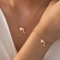 2-Piece Set: Metal Heart And English Letter Necklace And Bracelet