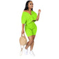 2-Piece Set: Women Solid Color Short Sleeves Zipper Casual Jumpsuit Outfits