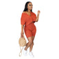 2-Piece Set: Women Solid Color Short Sleeves Zipper Casual Jumpsuit Outfits