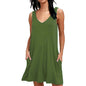 Women Summer Casual T Shirt Dresses Beach Cover up Plain Pleated Tank Dress