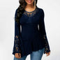 Women Casual Irregular T-shirt with Long-sleeved Lace Stitching Plus Size Shirts