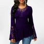Women Casual Irregular T-shirt with Long-sleeved Lace Stitching Plus Size Shirts