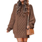 Women Crewneck Long Sleeve Oversized Cable Knit Chunky Pullover Short Sweater Dresses