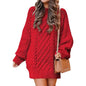 Women Crewneck Long Sleeve Oversized Cable Knit Chunky Pullover Short Sweater Dresses