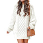 Women Crewneck Long Sleeve Oversized Cable Knit Chunky Pullover Short Sweater Dresses