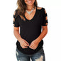 Women Short Sleeve Cut Out Cold Shoulder Tops Deep V Neck T Shirts