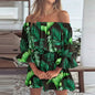 Women's 3/4 Length Sleeve Floral Ruffle Summer Spring Off Shoulder Dress