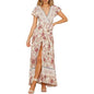 Women's Bohemian Floral Printed Wrap V Neck Maxi Dress