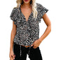 Women's Casual Boho Floral Printed V Neck Tops Drawstring Blouse