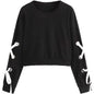 Women's Casual Lace-Up Long-Sleeved Pullover Crop Top Sweatshirt
