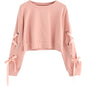Women's Casual Lace-Up Long-Sleeved Pullover Crop Top Sweatshirt