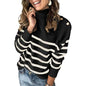 Women's Casual Long Sleeve Crewneck Patchwork Knit Sweater Top