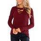 Women's Casual Long Sleeve T-Shirt Criss Cross V-Neck Basic Tees Tops