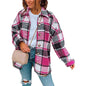Women's Casual Woolen Long Sleeve Button Down Plaid Jacket
