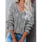 Women's Crochet Hollow Out Knitted V Neck Sweater