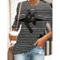 Women's Halloween Tunic T shirt Striped Cat 3D Cartoon Long Sleeve Print Round Neck