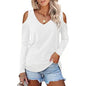 Womens Long Sleeve Cold Shoulder Basic Tee Tops Shirts