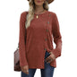 Women's Long Sleeve Crew Neck Tunic Tops Buttons Side