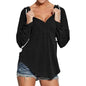 Women's Long Sleeve Deep V Neck Drawstring Sweatshirt Top