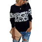 Women’s Long Sleeve Off Shoulder Knitted Leopard Print Sweater