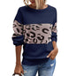 Women’s Long Sleeve Off Shoulder Knitted Leopard Print Sweater