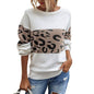 Women’s Long Sleeve Off Shoulder Knitted Leopard Print Sweater