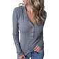 Women's Long Sleeve V Neck Ribbed Button Knit Sweater