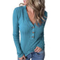 Women's Long Sleeve V Neck Ribbed Button Knit Sweater