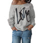 Womens Love Letter Printed Off Shoulder Pullover Sweatshirt Slouchy Tops Shirts