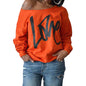 Womens Love Letter Printed Off Shoulder Pullover Sweatshirt Slouchy Tops Shirts