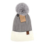 Women's Pom Pom Two-Tone Knit Winter Hat