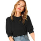 Women's Puff Sleeve Pullover Keyhole Back Blouse