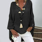 Women's Solid Colored Long Sleeve Button V Neck Basic Top