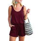 Women's Summer Tank Jumpsuit Casual Loose Sleeveless Beam Foot Elasitic Waist Jumpsuit Romper with Pockets