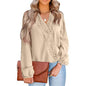 Women's V Neck Chiffon Lace Pom Pom Long Sleeve Top