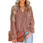 Women's V Neck Chiffon Lace Pom Pom Long Sleeve Top