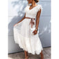 Women's V-Neck Solid Pleated Dress