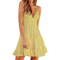 Womens V-Neck Spaghetti Strap Bowknot Backless Sleeveless Lace Mini Swing Skater Dress