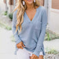 Women's Waffle Knit Fall Oversized Sweater V Neck Pullover Tops