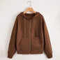 Zip Up Drop Shoulder Drawstring Hoodie
